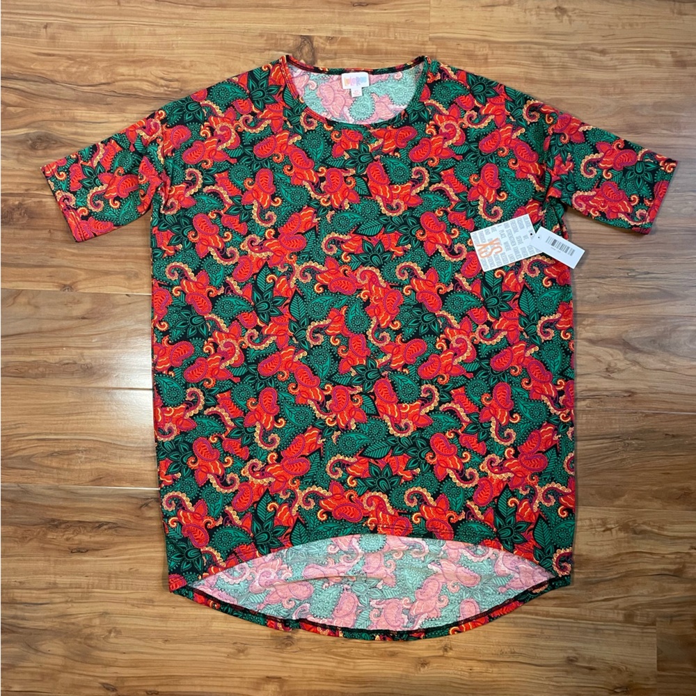 LuLaRoe Irma Tunic Floral Paisley Red Green | Size XS